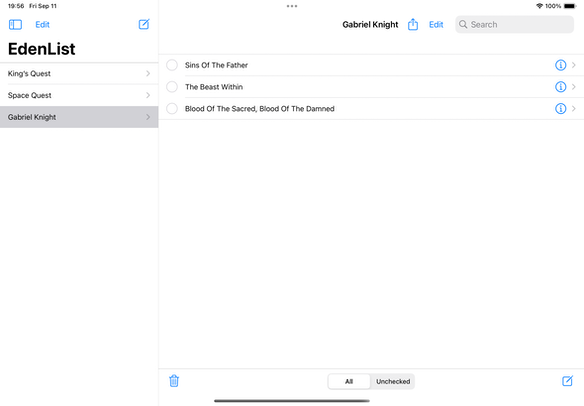 EdenList 2.5.0 for iPad Screenshot - Landscape